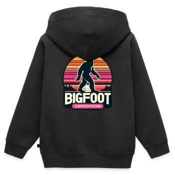 Randonnée d’expédition Bigfoot | Chasseur de sasquatch - Sweat Premium à capuche zippé enfant bio - noir - Dos - AI Model Kid Male (0cm)