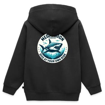 Megalodon-Territorium-Warnung | Tauchen mit Haien im Ozean - Kinder Premium Organic Zip Hoodie - Schwarz - Hinten - AI Model Kid Male (0cm)