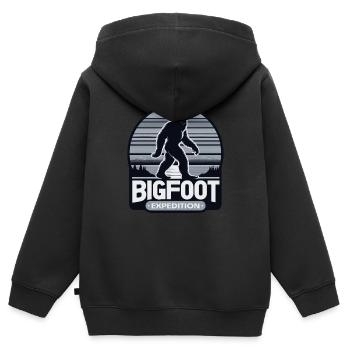 Bigfoot Expedition Wandern | Sasquatch-Jäger - Kinder Premium Organic Zip Hoodie - Schwarz - Hinten - AI Model Kid Male (0cm)