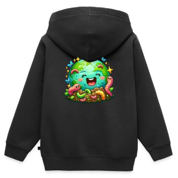 Lombriciculture Jardinage de vers de terre Vermiculture - Sweat Premium à capuche zippé enfant bio - noir - Dos - AI Model Kid Male (0cm)