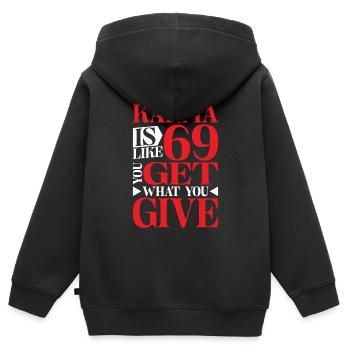 Le karma, c’est comme 69, tu reçois ce que tu donnes 16 - Sweat Premium à capuche zippé enfant bio - noir - Dos - AI Model Kid Male (0cm)
