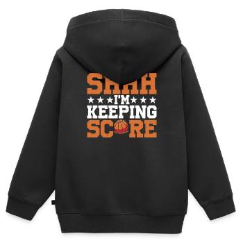Chut, je garde le score 22 - Sweat Premium à capuche zippé enfant bio - noir - Dos - AI Model Kid Male (0cm)