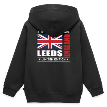 Leeds - Kinder Premium Organic Zip Hoodie - Schwarz - Hinten - AI Model Kid Male (0cm)
