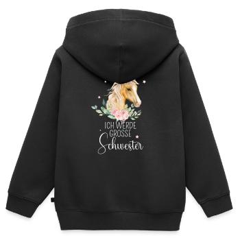 Ich werde große Schwester 2025 Pferde Mädchen Süß - Kinder Premium Organic Zip Hoodie - Schwarz - Hinten - AI Model Kid Male (0cm)