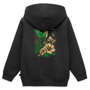 Colibri, Fleurs, Oiseau De Fleur - Sweat Premium à capuche zippé enfant bio - noir - Dos - AI Model Kid Male (0cm)