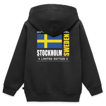 Stockholm - Kinder Premium Organic Zip Hoodie - Schwarz - Hinten - AI Model Kid Male (0cm)