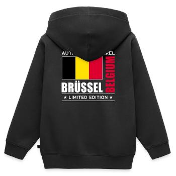 Brüssel - Kinder Premium Organic Zip Hoodie - Schwarz - Hinten - AI Model Kid Male (0cm)