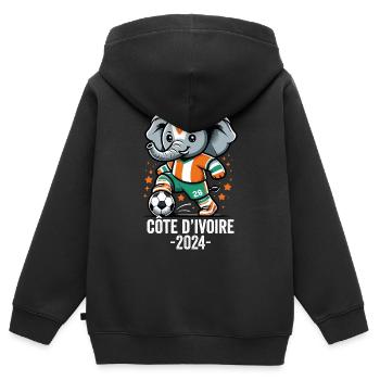 Elfenbeinküste 2024 Ivorischer Elefant Fußball Trikot - Kinder Premium Organic Zip Hoodie - Schwarz - Hinten - AI Model Kid Male (0cm)