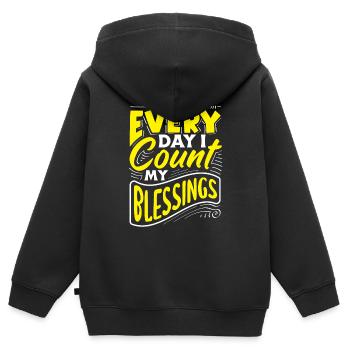 Chaque jour, je compte mes bénédictions comme un message positif - Sweat Premium à capuche zippé enfant bio - noir - Dos - AI Model Kid Male (0cm)