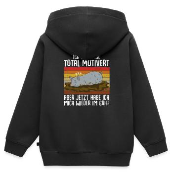 Je suis totalement motivée, mais maintenant je me suis maîtrisée - Sweat Premium à capuche zippé enfant bio - noir - Dos - AI Model Kid Male (0cm)