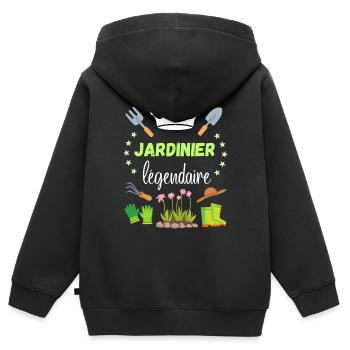 Jardinier Légendaire Cadeau Retraite Campagne - Sweat Premium à capuche zippé enfant bio - noir - Dos - AI Model Kid Male (0cm)