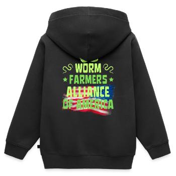 Worm Farmers Alliance of America - Kinder Premium Organic Zip Hoodie - Schwarz - Hinten - AI Model Kid Male (0cm)