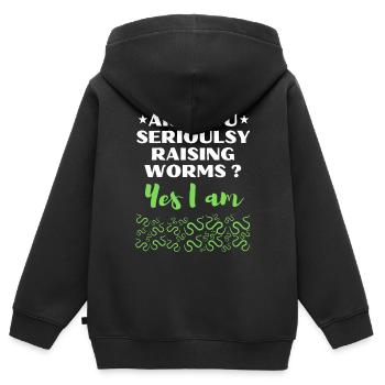 Ziehst du ernsthaft Würmer auf? JA BIN ICH - Kinder Premium Organic Zip Hoodie - Schwarz - Hinten - AI Model Kid Male (0cm)