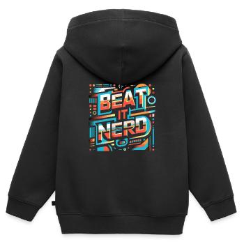 Battez-le Nerd 11 - Sweat Premium à capuche zippé enfant bio - noir - Dos - AI Model Kid Male (0cm)