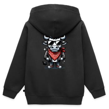 Rodéo Taureau Équitation Bétail Exposition Fermier Bovins - Sweat Premium à capuche zippé enfant bio - noir - Dos - AI Model Kid Male (0cm)