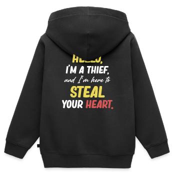 Hallo, Ich Bin Ein Dieb Und Ich Bin Hier, Um Dein - Kinder Premium Organic Zip Hoodie - Schwarz - Hinten - AI Model Kid Male (0cm)