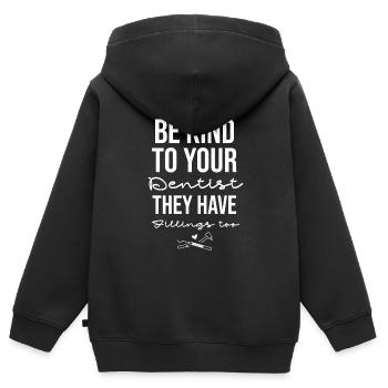 Seien Sie nett zu Ihrem Zahnarzt, er hat auch Füllungen - Kinder Premium Organic Zip Hoodie - Schwarz - Hinten - AI Model Kid Male (0cm)