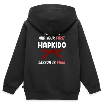 Berühre Mich Und Deine Erste Hapkido-lektion Ist - Kinder Premium Organic Zip Hoodie - Schwarz - Hinten - AI Model Kid Male (0cm)