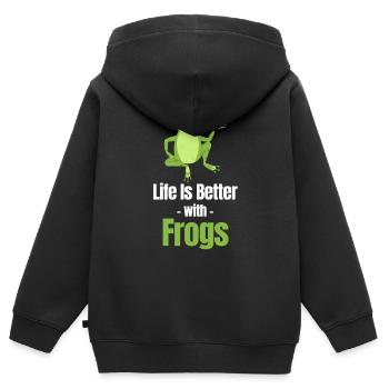 La vie est plus belle avec les grenouilles, - Sweat Premium à capuche zippé enfant bio - noir - Dos - AI Model Kid Male (0cm)