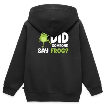 Quelqu’un a-t-il dit grenouille ? Drôles d’amateurs de grenouilles - Sweat Premium à capuche zippé enfant bio - noir - Dos - AI Model Kid Male (0cm)