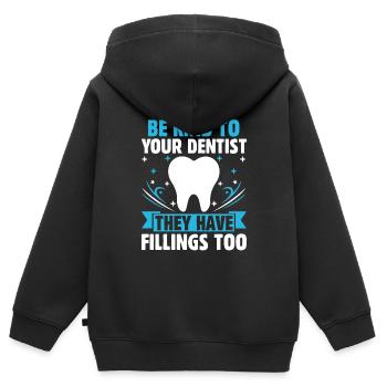Seien Sie nett zu Ihrem Zahnarzt, er hat auch Füllungen - Kinder Premium Organic Zip Hoodie - Schwarz - Hinten - AI Model Kid Male (0cm)