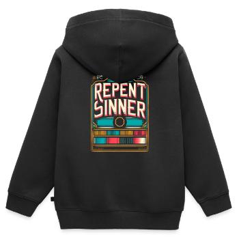 Repent Sinner 15 - Kids Premium Organic Zip-up Hoodie - black - Back - AI Model Kid Male (0cm)