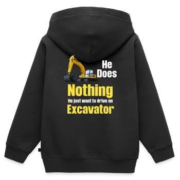 Il ne fait rien, il veut juste conduire une excavatrice - Sweat Premium à capuche zippé enfant bio - noir - Dos - AI Model Kid Male (0cm)