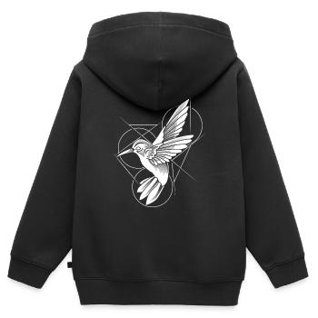 Colibri abstrait au trait - Sweat Premium à capuche zippé enfant bio - noir - Dos - AI Model Kid Male (0cm)