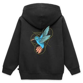 Colibri abstrait au trait - Sweat Premium à capuche zippé enfant bio - noir - Dos - AI Model Kid Male (0cm)