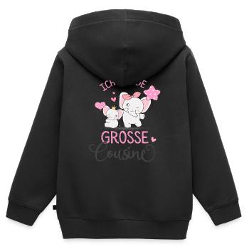 Ich werde Große Cousine 2025 Mädchen Elefanten - Kinder Premium Organic Zip Hoodie - Schwarz - Hinten - AI Model Kid Male (0cm)