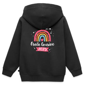 Ich werde Große Cousine 2025 Mädchen Regenbogen - Kinder Premium Organic Zip Hoodie - Schwarz - Hinten - AI Model Kid Male (0cm)