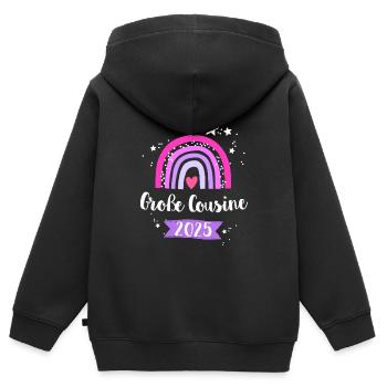 Ich werde Große Cousine 2025 Mädchen Regenbogen - Kinder Premium Organic Zip Hoodie - Schwarz - Hinten - AI Model Kid Male (0cm)