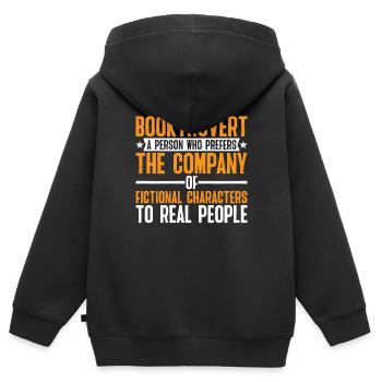 Booktrovert Définition Description 8 - Sweat Premium à capuche zippé enfant bio - noir - Dos - AI Model Kid Male (0cm)
