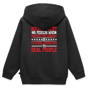 Booktrovert Définition Description 7 - Sweat Premium à capuche zippé enfant bio - noir - Dos - AI Model Kid Male (0cm)