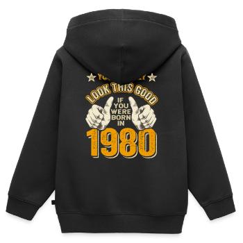 Anniversaire 1980 Né en 1980 Né en 1980 - Sweat Premium à capuche zippé enfant bio - noir - Dos - AI Model Kid Male (0cm)