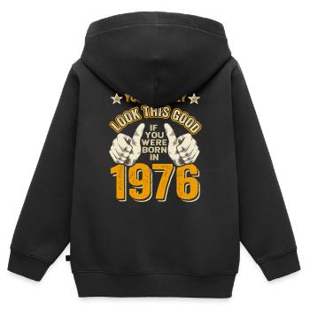 Anniversaire 1976 Né en 1976 né en 1976 - Sweat Premium à capuche zippé enfant bio - noir - Dos - AI Model Kid Male (0cm)