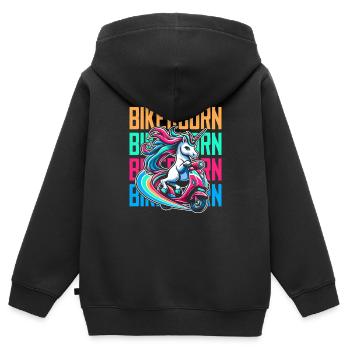 Motorroller Einhorn Scootercorn - Kinder Premium Organic Zip Hoodie - Schwarz - Hinten - AI Model Kid Male (0cm)