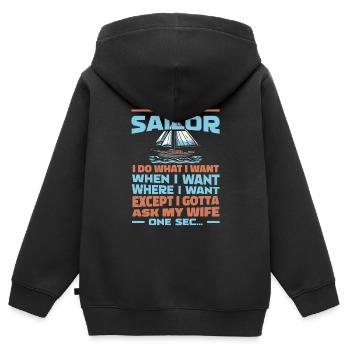 Voile, Voile, Voilier - Sweat Premium à capuche zippé enfant bio - noir - Dos - AI Model Kid Male (0cm)