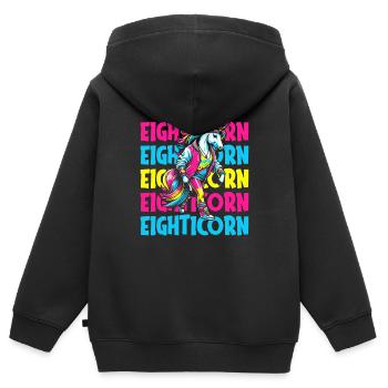 80s Achtziger Einhorn Eighticorn - Kinder Premium Organic Zip Hoodie - Schwarz - Hinten - AI Model Kid Male (0cm)
