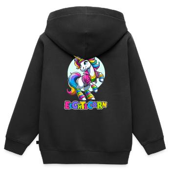 80s Achtziger Einhorn Eighticorn - Kinder Premium Organic Zip Hoodie - Schwarz - Hinten - AI Model Kid Male (0cm)