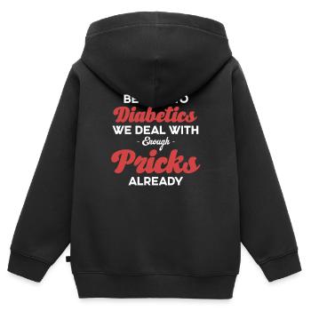 Soyez gentil avec les diabétiques, nous traitons - Sweat Premium à capuche zippé enfant bio - noir - Dos - AI Model Kid Male (0cm)