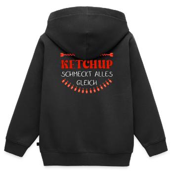 Ohne Ketchup schmeckt alles gleich - Kinder Premium Organic Zip Hoodie - Schwarz - Hinten - AI Model Kid Male (0cm)