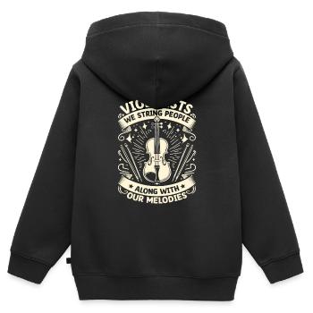 Violonistes, nous cordons les gens avec notre mélodie - Sweat Premium à capuche zippé enfant bio - noir - Dos - AI Model Kid Male (0cm)