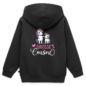 Ich werde Große Cousine 2025 Mädchen Einhorn - Kinder Premium Organic Zip Hoodie - Schwarz - Hinten - AI Model Kid Male (0cm)