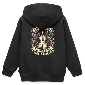 Tut mir leid, ich kann nicht, ich bin zu beschäftigt Eine Violine Maestro Violine - Kinder Premium Organic Zip Hoodie - Schwarz - Hinten - AI Model Kid Male (0cm)