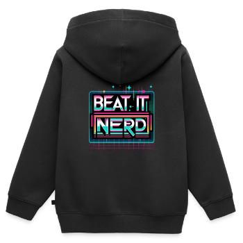 Battez-le Nerd 15 - Sweat Premium à capuche zippé enfant bio - noir - Dos - AI Model Kid Male (0cm)