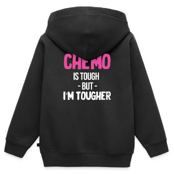 La chimio, c’est dur, mais je le suis encore plus - Sweat Premium à capuche zippé enfant bio - noir - Dos - AI Model Kid Male (0cm)