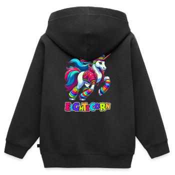 80s Achtziger Einhorn Eighticorn - Kinder Premium Organic Zip Hoodie - Schwarz - Hinten - AI Model Kid Male (0cm)