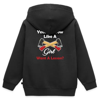 Ja, Ich Werfe Wie Ein Mädchen Will Eine Lektion - Kinder Premium Organic Zip Hoodie - Schwarz - Hinten - AI Model Kid Male (0cm)