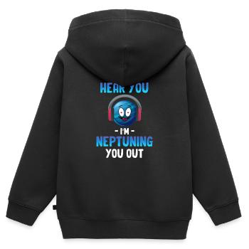 Je ne t’entends pas, je suis Neptune, toi - Sweat Premium à capuche zippé enfant bio - noir - Dos - AI Model Kid Male (0cm)